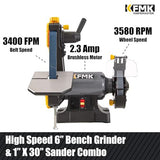 KFMK High Speed 6" Bench Grinder & 1"x30" Belt Sander Combo, Bench Belt Sander & Grinder for Metalworking, Belt Grinder for Knife Making, sharpening KFMK
