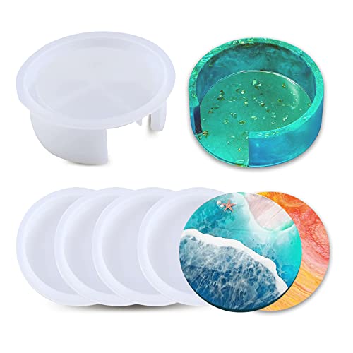 5PCS Resin Coaster Molds Resin Molds Coaster Molds for Epoxy Resin Coaster Resin Mold Silicone Molds Coaster Molds for Resin Casting Round Silicone - WoodArtSupply