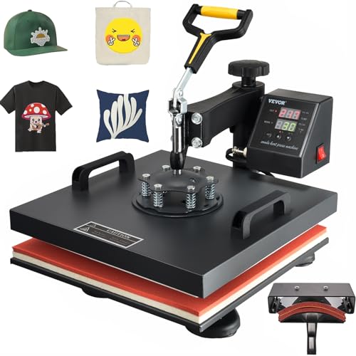 VEVOR 15x15 Heat Press Machine 2 in 1 Combo(with Hat Press), 360° Swing Away Digital Tshirt Press Machine, Clamshell Heat Transfer Sublimation for