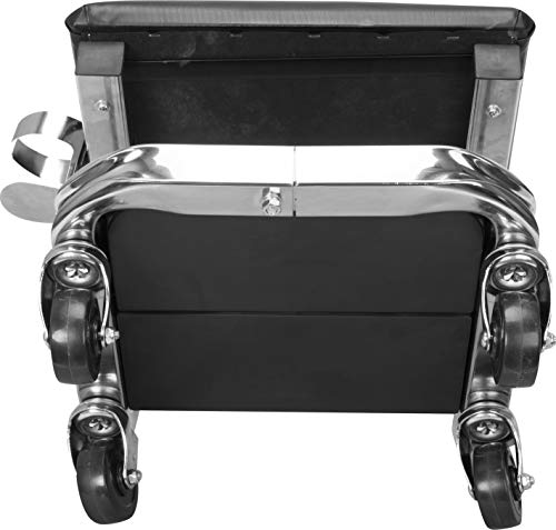 AR7451B Torin Heavy Duty Rolling Creeper Garage/Shop Seat: Padded Mechanic Stool with Tool Tray Storage and Cup Holder, Black Torin