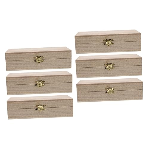 NOLITOY 6 Pcs Clamshell Wooden Box Unfinished Wood Treasure Chest Wooden Treasure Ornament Container Makeup Case Organizer Hinged Gift Cases Office NOLITOY