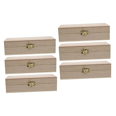 NOLITOY 6 Pcs Clamshell Wooden Box Unfinished Wood Treasure Chest Wooden Treasure Ornament Container Makeup Case Organizer Hinged Gift Cases Office NOLITOY