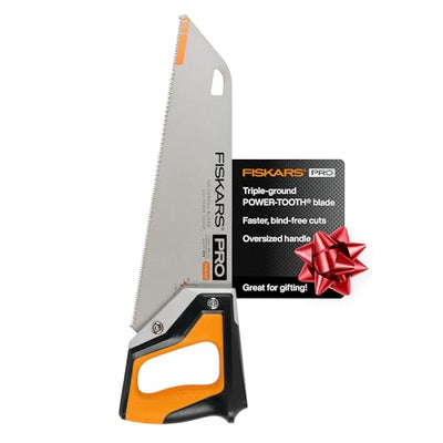 Fiskars Pro Power Tooth Universal Hand Saw - 15" Blade and Safety Sheath - Carpenter Saw - Holiday Gift Construction Tools - Orange/Black