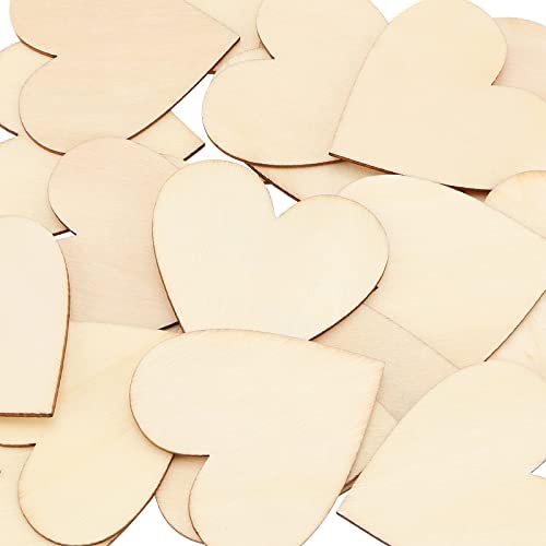 NINGWAAN 100 PCS 3 Inch Wooden Heart Cutouts, Unfinished Wood Heart Slices, Heart Shaped Wooden Ornaments for DIY Crafts Projects, Wedding, Valentine