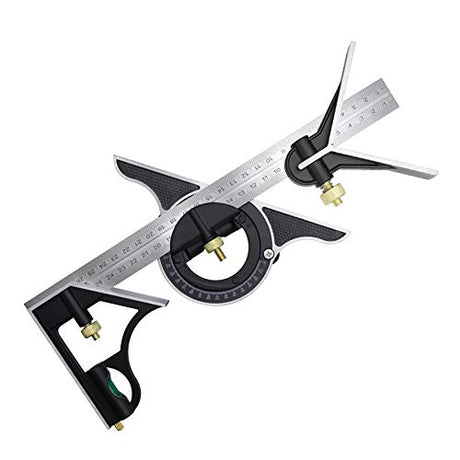 DUEBEL Combination Square 12” Horizontal Square Stainless Steel Multi-Function Carpentry Squares Right 90 Degree Angle Ruler Woodworking Square DUEBEL