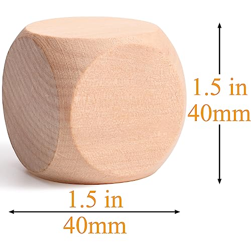 Blank Wood Dice 1-1/2 inch 20PCS Unfinished Square Blocks 40mm Small Wooden Cubes with Rounded Corners for DIY Craft Projects