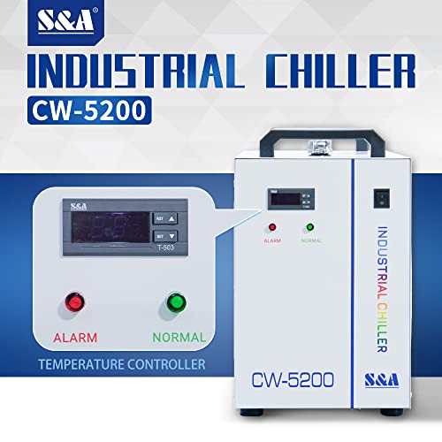 ZAC 7L S&A Industrial Water Chiller CW-5200DH Laser Chiller for CO2 Engraver Cutter Engraving Cutting CNC Spindle Water Cooling, Cools 5699BTU/H ZAC