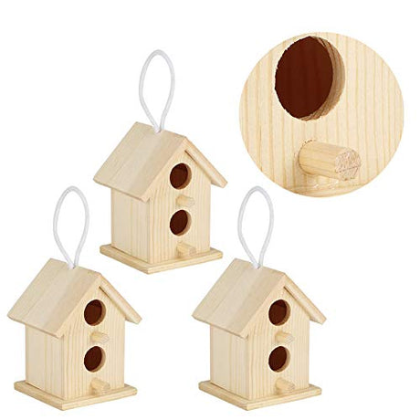 Meiyya Unfinished Birdhouse to Paint for Birdwatching with Perch, MoistureResistant Bird Nests, 3Pcs Birds Supplies Wooden Bird House for Swallows Meiyya