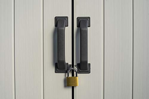 Keter Premier Tall 4.6 x 5.6 ft. Resin Outdoor Storage Shed with Shelving Brackets for Patio Furniture, Pool Accessories, and Bikes, Grey & Black Keter