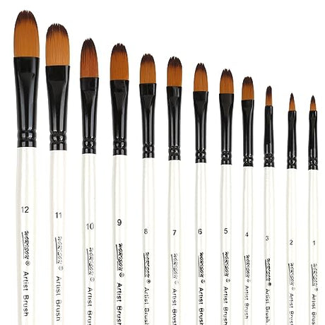 Dainayw 12 PCS Filbert Paint Brushes Set, Artist Brush for Acrylic Oil Watercolor Gouache Artist Professional Painting Kits with Synthetic Nylon Tips dainayw