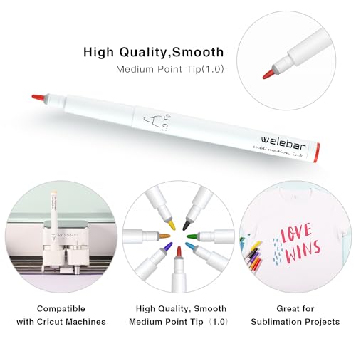 Welebar 1.0 Tip Infusible Pens for Cricut Maker/Maker 3/Explore 3/Air 2/Air, 7 Pack Assorted Sublimation Ink Pens for Mugs, T-shirt, DIY Crafts Welebar