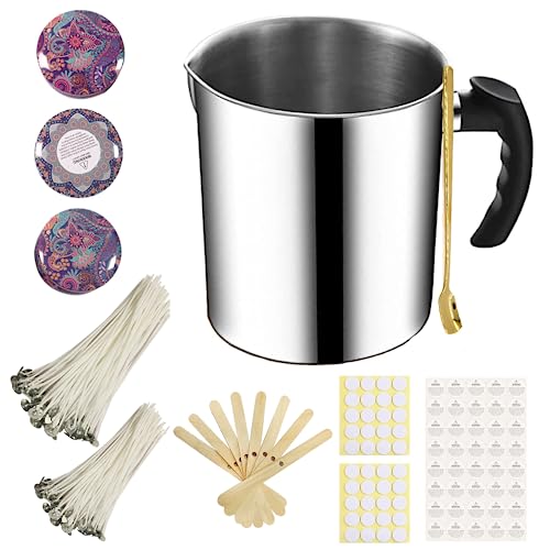 Phinicco Candle Wax Melter 1000ML Wax Melting Pot Candle Making Kit Candle Pouring Pot with 100pcs Candle Wicks 40 PCS Wicks Sticker 3 PCS Candle Phinicco