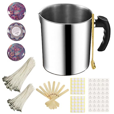 Phinicco Candle Wax Melter 1000ML Wax Melting Pot Candle Making Kit Candle Pouring Pot with 100pcs Candle Wicks 40 PCS Wicks Sticker 3 PCS Candle