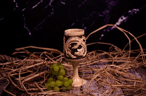 Handmade 6oz Wooden Wine chalice for Men Women (Jörmungandr Style) with Hand Pyrography Woodburning - Viking-Style Drinking Vessel| Tankard| Wood - WoodArtSupply