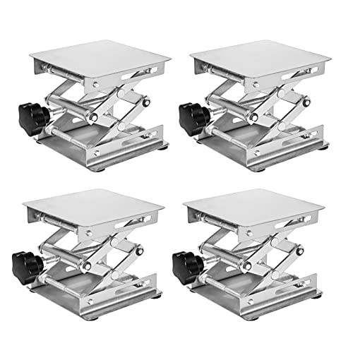 Lifancy 4 Pack Laser Engraver Lab Jack, 4" x 4" Stainless Steel Scissor Lift, Table Jack with Adjustable Height 50-155mm, Max Support Weight 11lbs, - WoodArtSupply