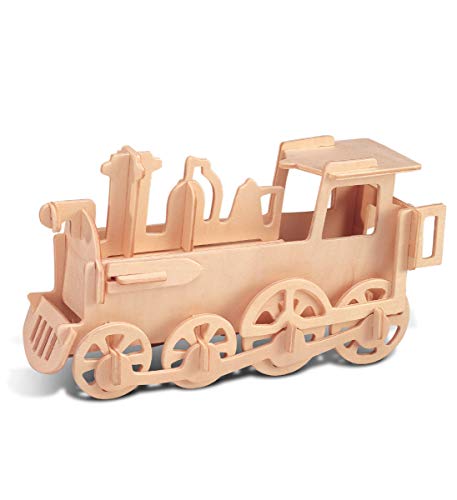 Puzzled 3D Puzzle Rolling Locomotive Train Wood Craft Construction Model Kit, Fun & Educational DIY Wooden Toy Assemble Unfinished Crafting Hobby Puzzled