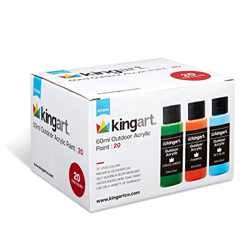 KINGART Outdoor Acrylic Paint, 60ml (2oz) Bottle, Set of 20 Unique Colors KINGART
