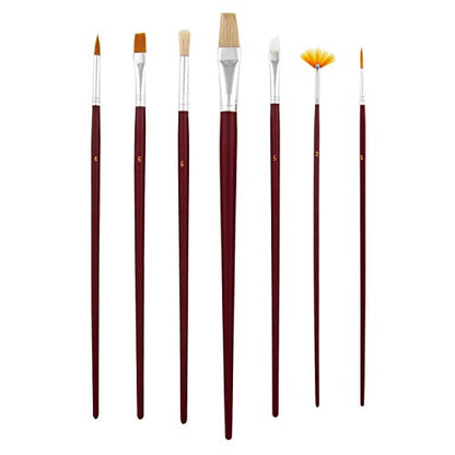 U.S. Art Supply 12-Piece Long Handle Nylon Hair & Bristle Artist Paint Brush Variety Set Red Handle - WoodArtSupply