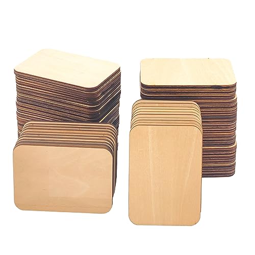 60 Pieces Unfinished Basswood Rectangles 2.5x3.5 in 3/16 Thick Plywood Tiles for Burning Painting Crafts