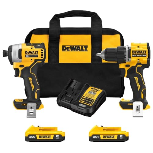 Dewalt DCK225D2 20V MAX ATOMIC Brushless Compact Lithium-Ion 1/2 in. Cordless Drill Driver and 1/4 in. Impact Driver Combo Kit with 2 Batteries (2 - WoodArtSupply