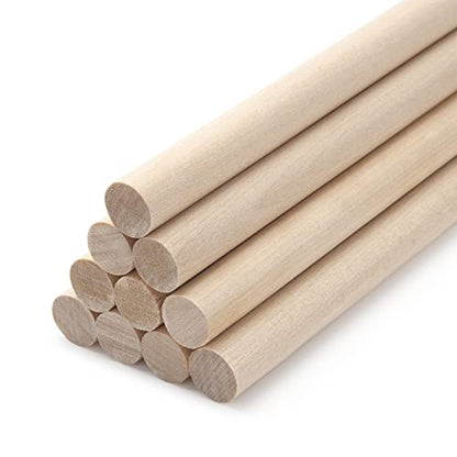 Wooden Dowel Dods Wood Dowels, 10PCS 1/2 x 12" Round Wooden Sticks for Craft, Macrame Dowel, Unfinished Hardwood Sticks for Arts and DIYers,