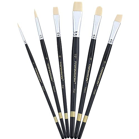Transon Paint Brush Set 6pcs Art Painting Flexible Bristle for Acrylic Watercolor Gouache Oil Leather Canvas and Face Painting TRANSON