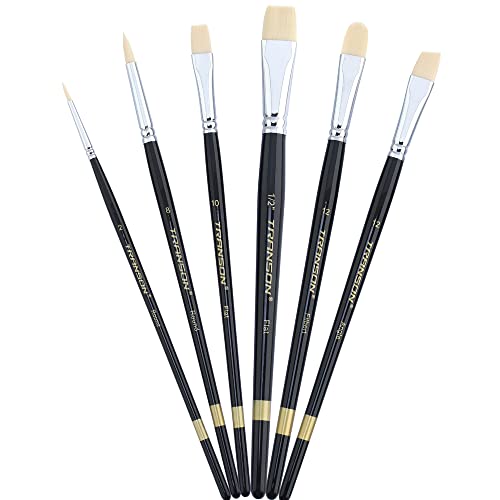 Transon Paint Brush Set 6pcs Art Painting Flexible Bristle for Acrylic Watercolor Gouache Oil Leather Canvas and Face Painting - WoodArtSupply