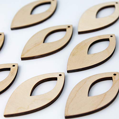 ALL SIZES BULK (12pc to 100pc) Unfinished Wood Wooden Laser Cutout Pointed Oval with Cutout Dangle Earring Jewelry Blanks Charms Ornaments Shape Texan Wood Crafts