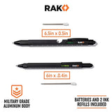 RAK 2-in-1 Multi-Tool Pen Set (2 Pack) Dad Christmas Gifts for Men - LED Tactical Pen Light, Stylus, Ruler, Level, Bottle Opener, Screwdriver, RAK