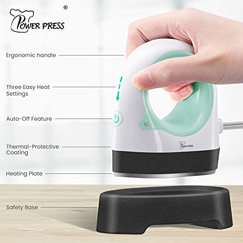 PowerPress Mini Heat Press Machine, Portable Heat Press Easy for T-Shirts, Shoes, Hats, Small Iron-on Vinyl Projects (Mint Green) - WoodArtSupply