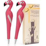 VIPbuy 2 Count 100% Handmade Wood Carved Gel Ink Pens -Novelty Refillable Writing Pens Office School Supplies Birthday Christmas Gift, Flamingo VIPbuy