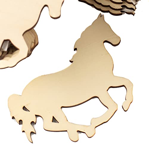 Pack of 36 Unfinished Wood Horse Cutouts - Wooden Western Rodeo Cowboy Cowgirl Galloping Mustang Horse Shapes for Team Mascot Favors, Crafts, and DIY Factory Direct Craft