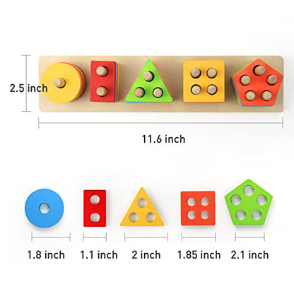 WOOD CITY Wooden Sorting & Stacking Toy, Shape Sorter Toys for Toddlers, Montessori Color Recognition Stacker, Early Educational Block Puzzles for