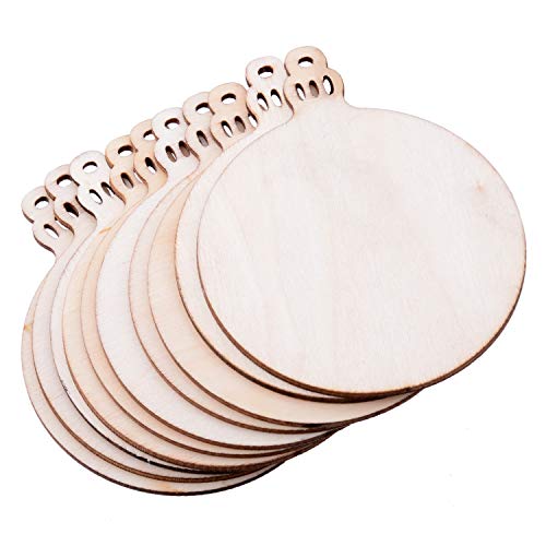 Pack of 50 Wooden Crafts to Paint 2.75 inch Christmas Tree Hanging Ornaments Unfinished Wood Cutouts Christmas Decoration DIY Crafts (Wooden Round