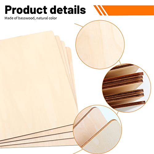 WYKOO Unfinished Blank Square Wood Pieces, 7 Pack 4mm 12 x 12 Inch Craft Wood, Plywood Board Basswood Sheets, Perfect for DIY Projects, Painting, WYKOO