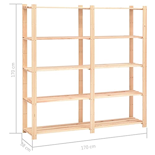 vidaXL Solid Pinewood 5-Tier Storage Rack - 66.9"x15"x66.9", Perfect for Kitchen, Laundry Room, Basement, Office & Garage, Easy to Assemble, Maximum