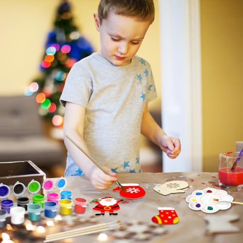 OCHIDO 36 Pcs Wooden Christmas Ornaments for Hanging Decorations,12 Styles Unfinished Wooden Slices with Holes for Paintable Crafts,Kid DIY Craft OCHIDO