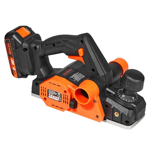 VEVOR Cordless Electric Hand Planer, 3-1/4" Width, 16000 RPM Handheld Wood Planer with Battery 5/64" Adjustable Depth HSS Blades Dual Side Dust VEVOR