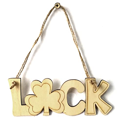 4 Pieces St. Patrick's Day Blank Wooden Ornament, Unfinished Hanging Shamrock Wooden Pendant, Clover Shaped Wood Embellishments with Twines for Irish Attria