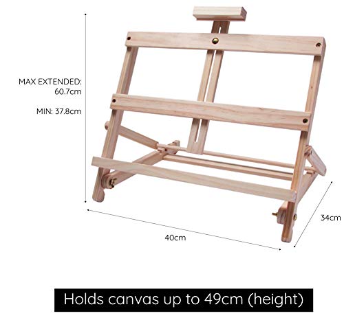 Desk Easel with Acrylic Paints - Table Top Adjustable Wooden Desktop Easel, 12 Tubes, Canvas, Paintbrushes & Palette for Painting, Sketching and - WoodArtSupply