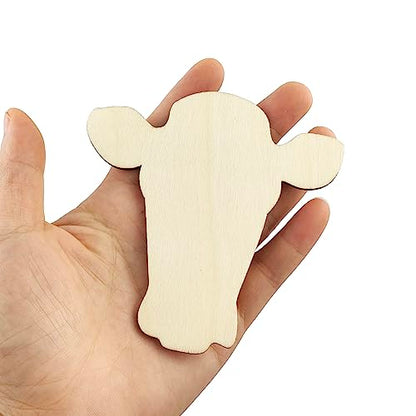 32 Pack Wood Cow Head Door Hanger Cutouts Unfinished Wooden Cow Head Door Hanger Ornaments DIY Cow Head Tags for Home Party Decoration Craft Project