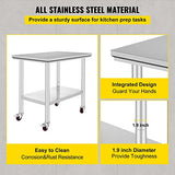 Mophorn Stainless Steel Work Table 36x24 Inch with 4 Wheels, Casters Heavy Duty Food Prep Worktable for Commercial Kitchen Restaurant Vevor