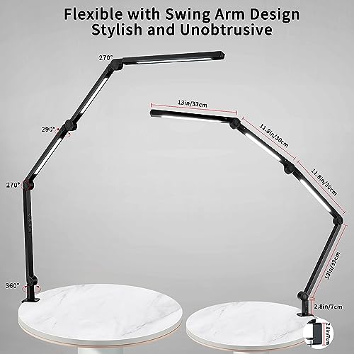 vimeepro LED Desk Lamp with Clamp Flexible 4 sections Swing Arm Three light sources desk light, 4 Color Modes & 5 Brightness, Eye Caring Led table - WoodArtSupply