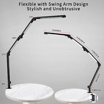 vimeepro LED Desk Lamp with Clamp Flexible 4 sections Swing Arm Three light sources desk light, 4 Color Modes & 5 Brightness, Eye Caring Led table - WoodArtSupply