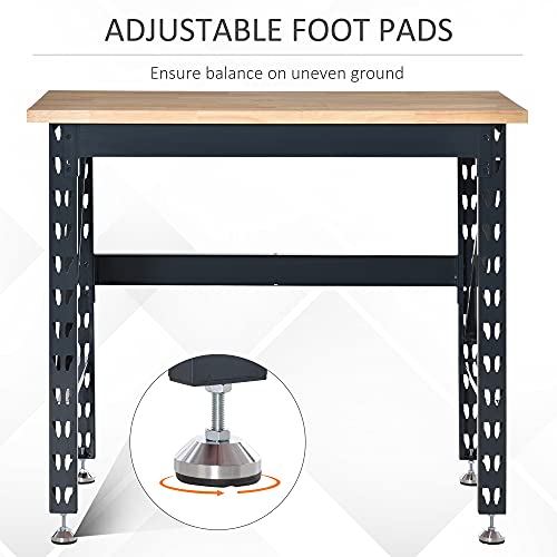 HOMCOM 45" Work Bench with Adjustable Footpads and Large Solid Wood Tabletop Tool Table for Garage, Weight Capacity 1100 lbs - WoodArtSupply