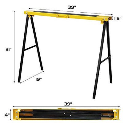 Forup Portable Folding Sawhorse, Heavy Duty Twin Pack, 275 lb Weight Capacity Each 2 Pack (Yellow) - WoodArtSupply