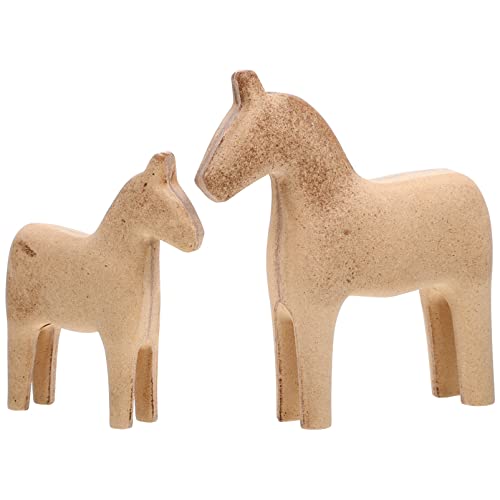 MAGICLULU Unfinished Swedish Wooden Dala Horse Figurine 2pcs DIY Unpainted Horse Sculpture Small Horse Statues Scandinavian Wedding Gifts Home MAGICLULU