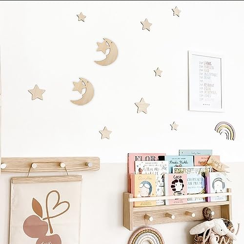 32 Pack Wooden Moon and Star Cutouts Glitter Crescent Moon & Star Cutout Crafts Small Wooden Moon Star Hanging Ornaments Gift Tags for Home Party
