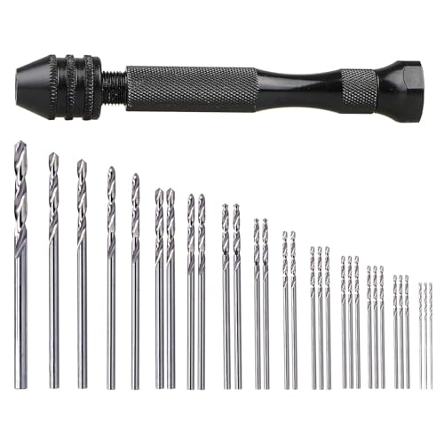 31Pcs Hand Drill Bits Set, SUNJOYCO Precision Pin Vise Rotary Tools with Micro Mini Twist Drill Bits (0.5-3.0mm) for Wood, Jewelry, Plastic, Craft SUNJOYCO