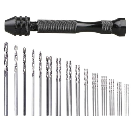 31Pcs Hand Drill Bits Set, SUNJOYCO Precision Pin Vise Rotary Tools with Micro Mini Twist Drill Bits (0.5-3.0mm) for Wood, Jewelry, Plastic, Craft SUNJOYCO